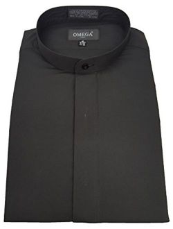 OmegaTux Mens Banded Collar(Mandarin Collar) Black Dress Shirt, Non Pleat