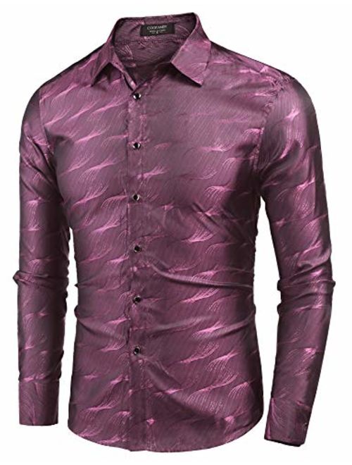 Buy COOFANDY Men's Luxury Dress Shirt Long Sleeve Slim Fit Silk Like ...