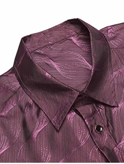 COOFANDY Men's Luxury Dress Shirt Long Sleeve Slim Fit Silk Like Satin Prom Wedding Party Casual Button Down Shirts