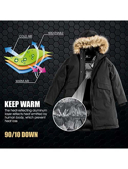 GYMAX Women's Long Down Coat, Removable Faux Fur Hood Thicken Winter Coat Down Jacket Parka Jacket
