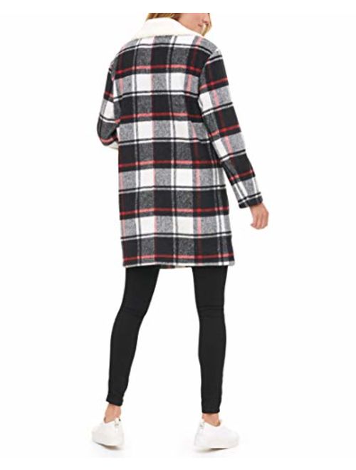 Levi's Women's Wool Sherpa Collar Top Coat, Black/White/Red Plaid, Large