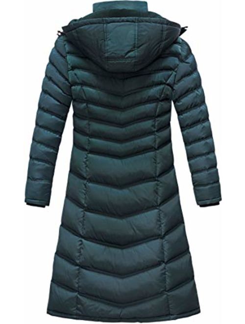 ELORA Women's Warm Winter Heavyweight Quilted 40' inch Long Fleece Trim Puffer Coat Parka Removal Hood