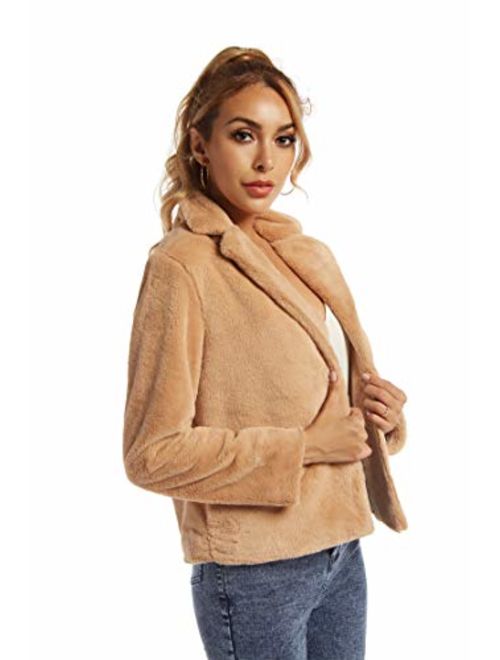 SUGAR POISON Womens Faux Fur Jacket Spring Autumn Long Sleeve Soft Comfort Jacket Coats Parka Outwear