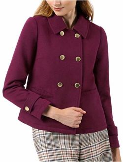 Women's Long Sleeve Double Breasted Button Winter Outerwear Pea Coat