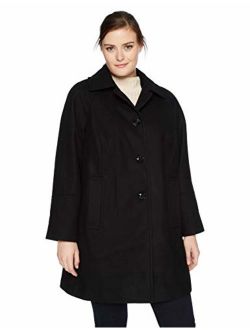 Women's Plus Size Raglan Button Front Wool Coat with Scarf