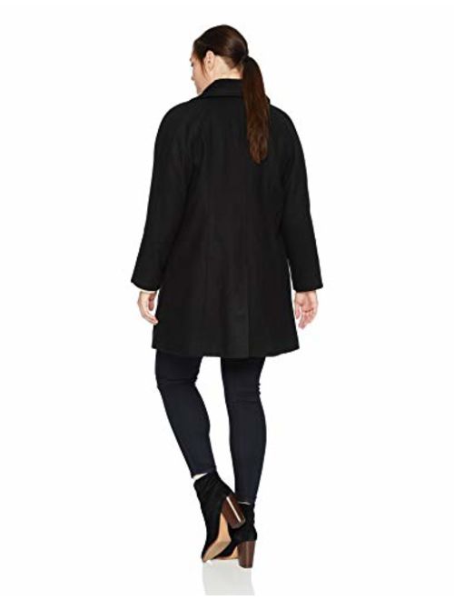 LONDON FOG Women's Plus Size Raglan Button Front Wool Coat with Scarf