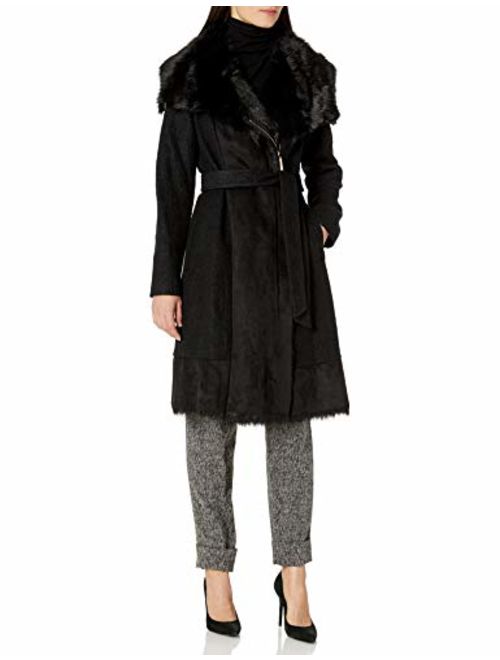 Vince Camuto Women's Belted Wool with Shearling and Toscana Detail