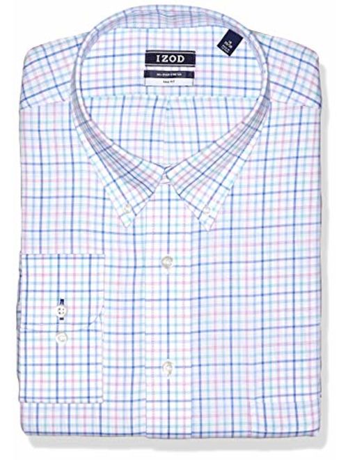 IZOD Men's FIT Dress Shirt Stretch Check (Big and Tall), Green Multi, 19" Neck 35"-36" Sleeve