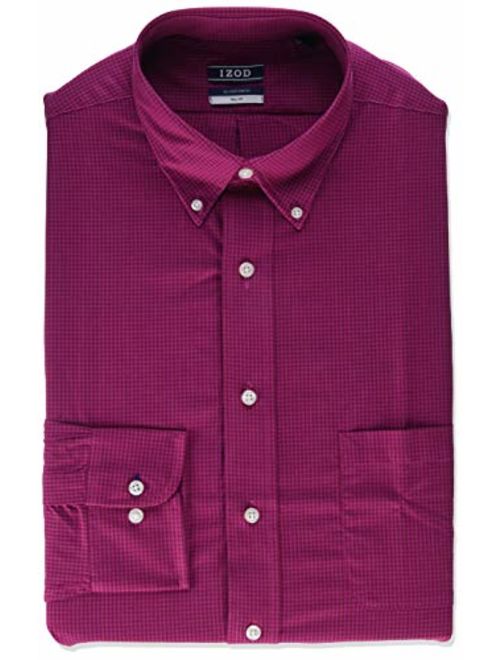 IZOD Men's FIT Dress Shirt Stretch Check (Big and Tall), Cranberry, 19" Neck 35"-36" Sleeve