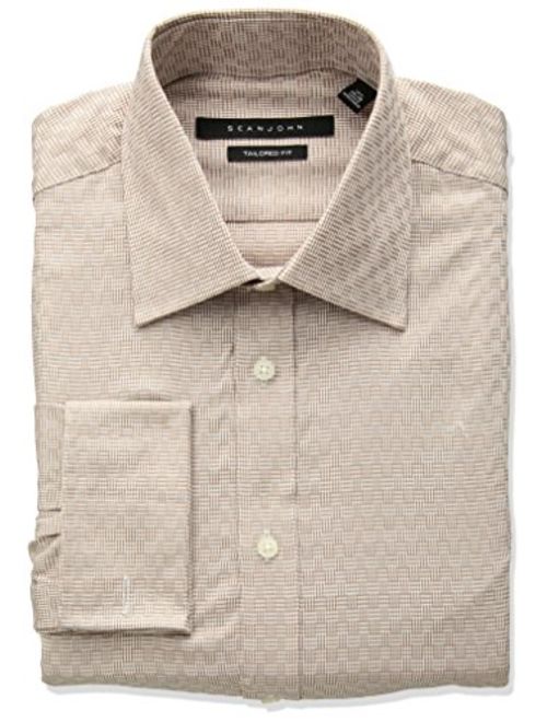 Sean John Men's Tailored Fit Check Spread Collar Dress Shirt