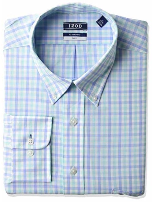 IZOD Men's FIT Dress Shirt Stretch Check (Big and Tall), Pool, 18.5" Neck 35"-36" Sleeve (XX-Large)