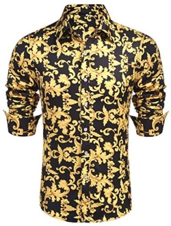 Daupanzees Mens Long Sleeve Fashion Luxury Design Print Dress Shirt