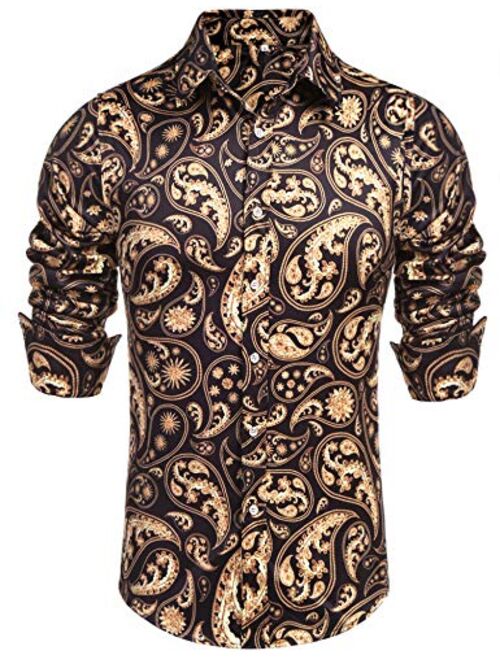 Daupanzees Mens Long Sleeve Fashion Luxury Design Print Dress Shirt