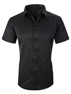 XTAPAN Men's Long Short Sleeve Casual Slim Fit Cotton Fashion Button Down Dress Shirt