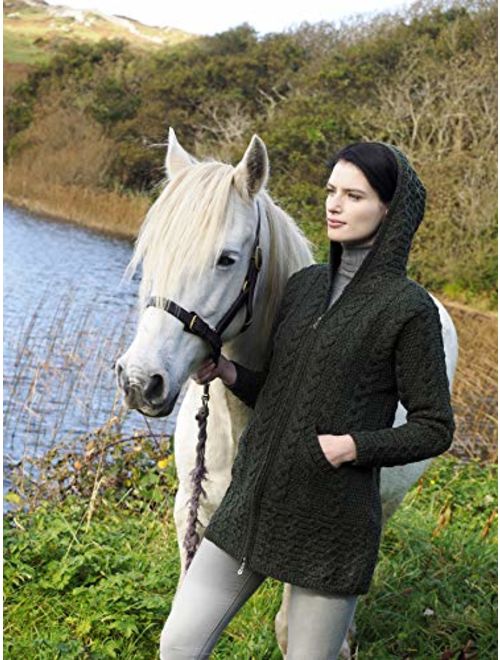 Aran Crafts 100% Merino Wool Ladies Zip Zig Zag Jacket Green