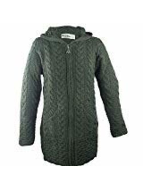 Aran Crafts 100% Merino Wool Ladies Zip Zig Zag Jacket Green