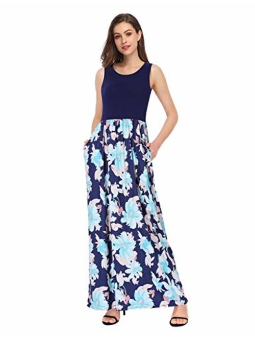 MISSKY Women's Casual Pocket Floral Beach Maxi Dress
