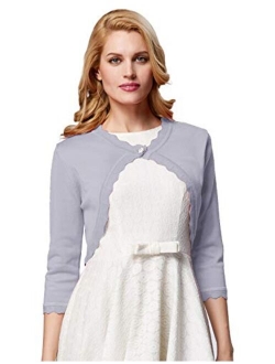 Women's Classic 3/4 Sleeve Open Front Knit Cropped Bolero Cardigan S-3XL