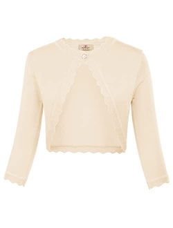 Women's Classic 3/4 Sleeve Open Front Knit Cropped Bolero Cardigan S-3XL