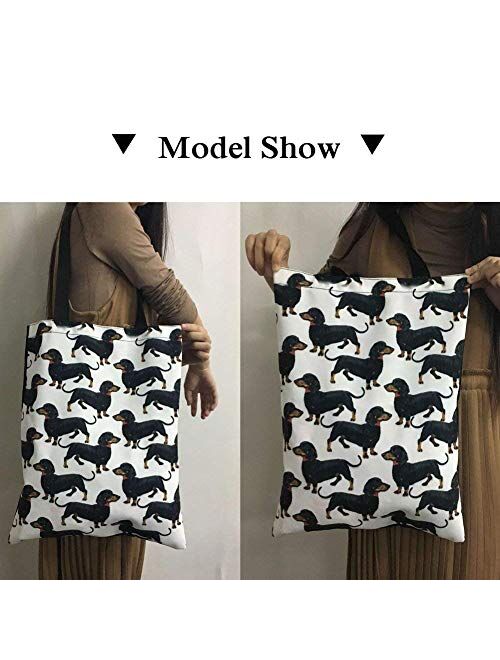 Upetstory Fashion School Bus Animals Printing Handbags Large Reusable Canvas Tote Bag for Women