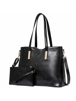 Purses and Handbags for Women Leather Designer Tote Large Fashion Ladies Shoulder Bags with Inner Pouch 2Pcs Set