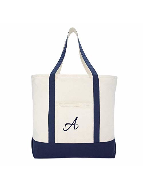 DALIX Monogram Tote Bag Personalized Navy Blue Initial A-Z