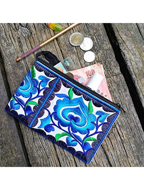 Sabai Jai - Mini Floral Wristlet Wallet for Women - Small Handmade Boho Change Purse Pouch