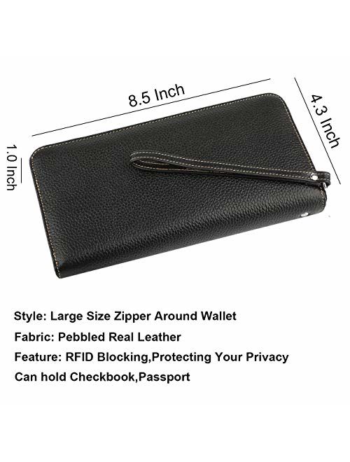 YALUXE Womens RFID Blocking Leather Large Wristlet Clutch Passport Checkbook Wallet