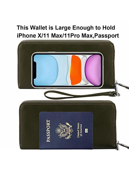 Lavemi Women's RFID Blocking Leather Large Capacity Zip Around Wallet Clutch Travel Purse Wristlet