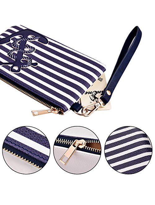 PU Leather Anchor Purse, 8.5"x5.0" Wristlet Bag Zip Coin Pouch for Smart Phones Keys
