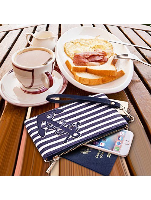 PU Leather Anchor Purse, 8.5"x5.0" Wristlet Bag Zip Coin Pouch for Smart Phones Keys