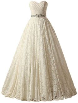 SOLOVEDRESS Women's Ball Gown Lace Princess Wedding Dress 2017 Sash Beaded Bridal Evening Gown