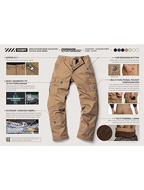 CQR Men's Fleeced Line Tactical Cargo Hiking Water Repellent EDC Pants