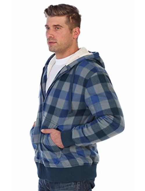 Gioberti Mens Checkered Flannel Hoodie Jacket with Sherpa Lining