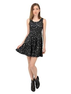 CowCow Womens Starry Night Sky Moon Stars Space Constellations Planets Mrs Frizzle Skater Dress, XS-5XL