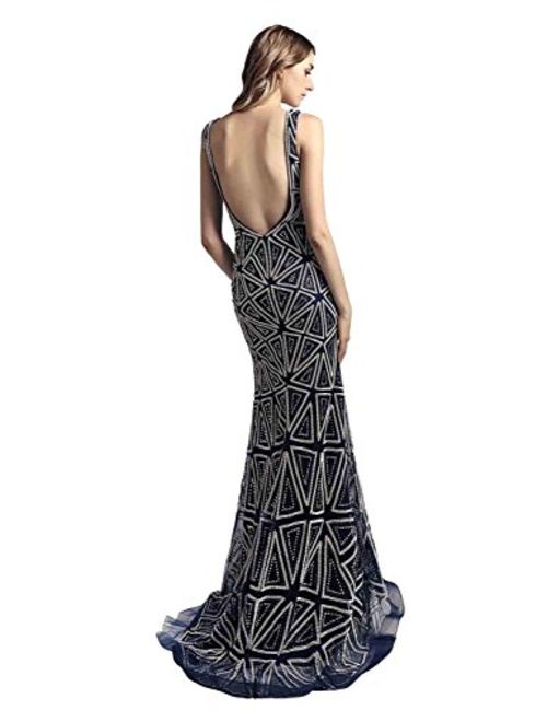 Sarahbridal Women's Lace Mermaid Prom Dresses Long Sequin Beaded Evening Ball Gowns