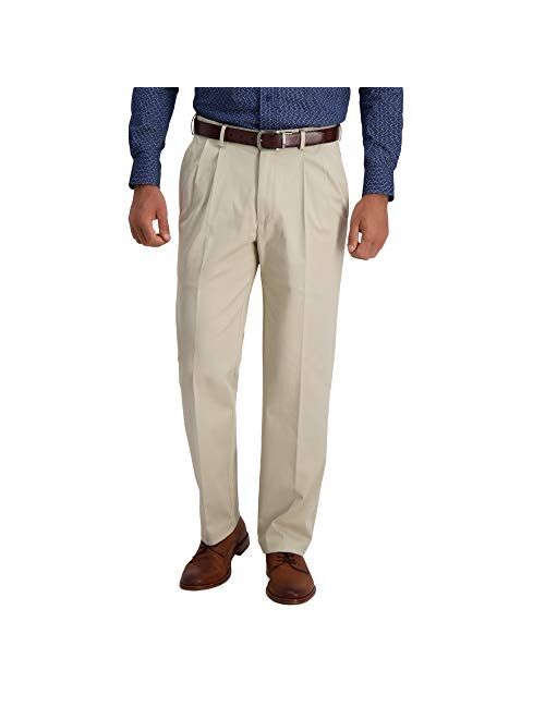 Haggar Men's Premium No Iron Khaki Classic Fit Pleat Front Regular and Big & Tall Sizes