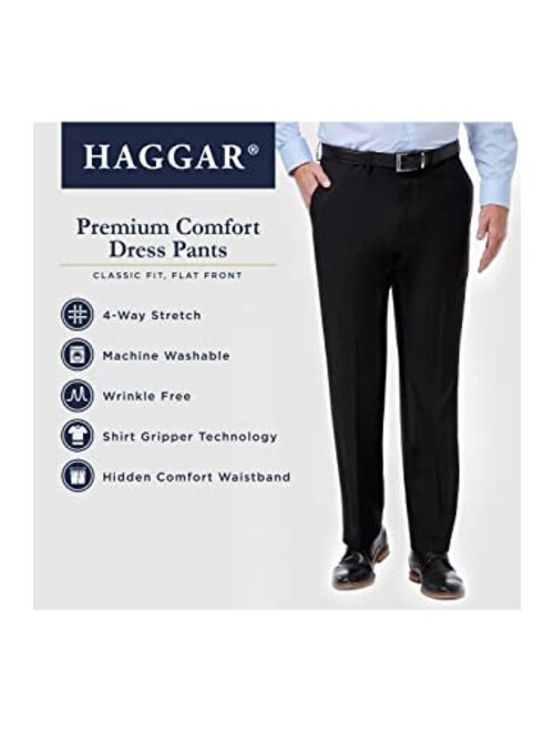 Haggar Men's Premium Comfort Classic Fit Flat Front Expandable Waist Pant, Charcoal, 44Wx32L