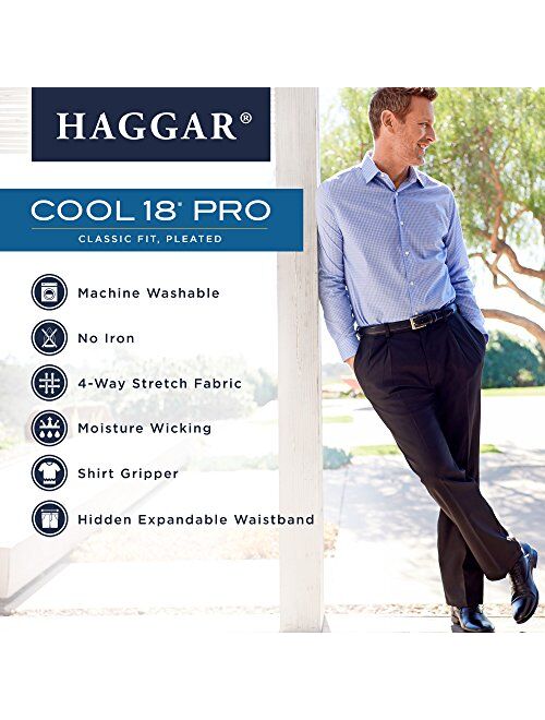 Haggar Men's Cool 18 Pro Classic Fit Pleat Front Hidden Expandable Waist Pant- Regular and Big & Tall Sizes