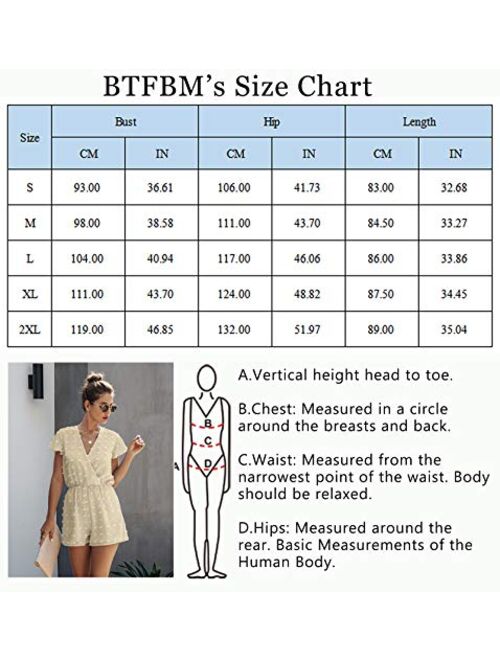 BTFBM Women Fashion Wrap V-Neck Swiss Dot Print Short Sleeve Elastic Waist Plain Summer Pockets Shorts Jumpsuit Romper