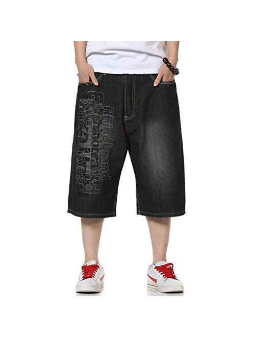 QBO Men's Hip Hop Embroidery Baggy Jeans Denim Shorts