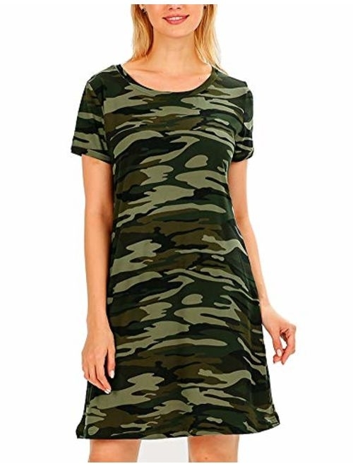 FV RELAY Women's Summer Casual Short Sleeve Camo Print Dresses Stretch Swing Dress for Work