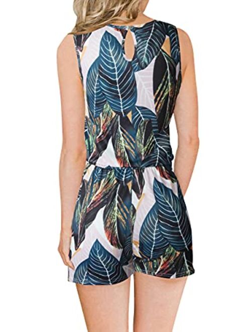ANRABESS Womens Summer V Neck Sleeveless Tank Top Short Jumpsuit Rompers with Pockets