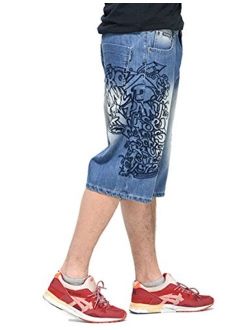 QBO Men's Hip Hop Jeans Embroidery Baggy Denim Shorts