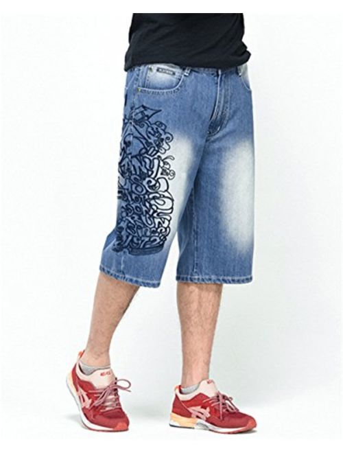 QBO Men's Hip Hop Jeans Embroidery Baggy Denim Shorts