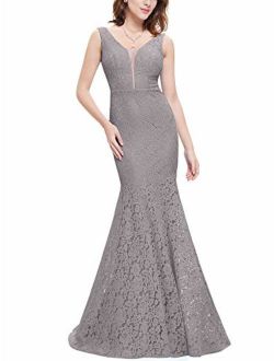 Womens Romantic Sexy Lace Floor Length V-Neck Evening Prom Dress 08838