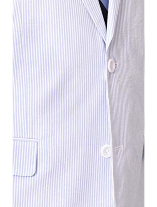 Emigre Mens Blue and White Striped Seersucker Two Button Cotton Suit