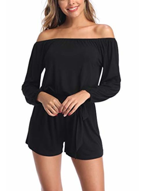 MISS MOLY Rompers and Jumpsuits for Women Long Sleeve Strapless Off The Shoulder Boat Neck Summer Sexy Dressy Rompers