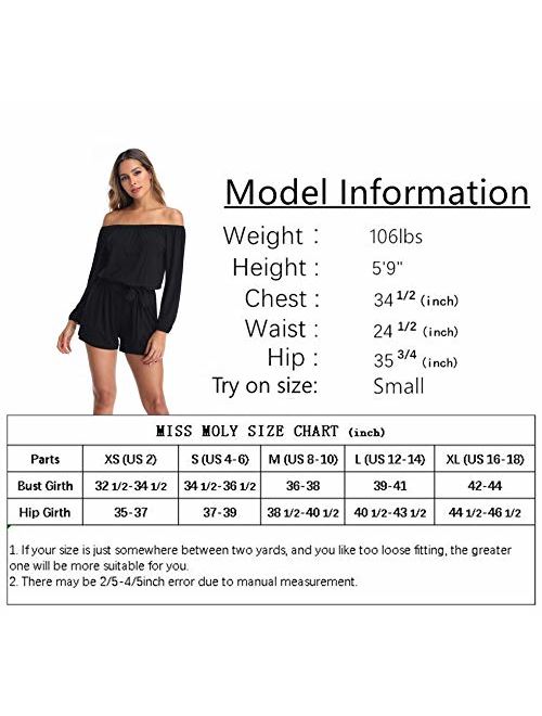 MISS MOLY Rompers and Jumpsuits for Women Long Sleeve Strapless Off The Shoulder Boat Neck Summer Sexy Dressy Rompers
