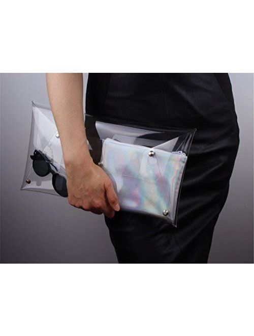 Flada Women's PVC Clear Clutch Transparent Handbag Purse Casual Messenger Bag